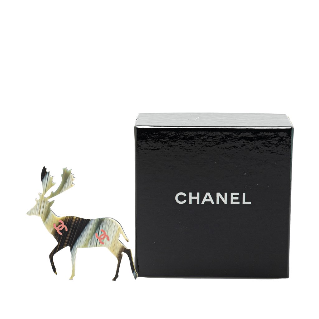 Chanel Resin CC Reindeer Brooch - Side view