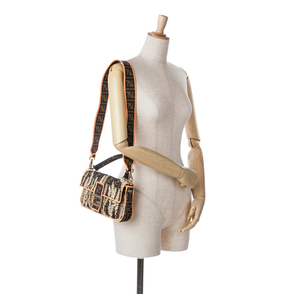 Fendi Zucca Embroidered Canvas Baguette Satchel - Image 10