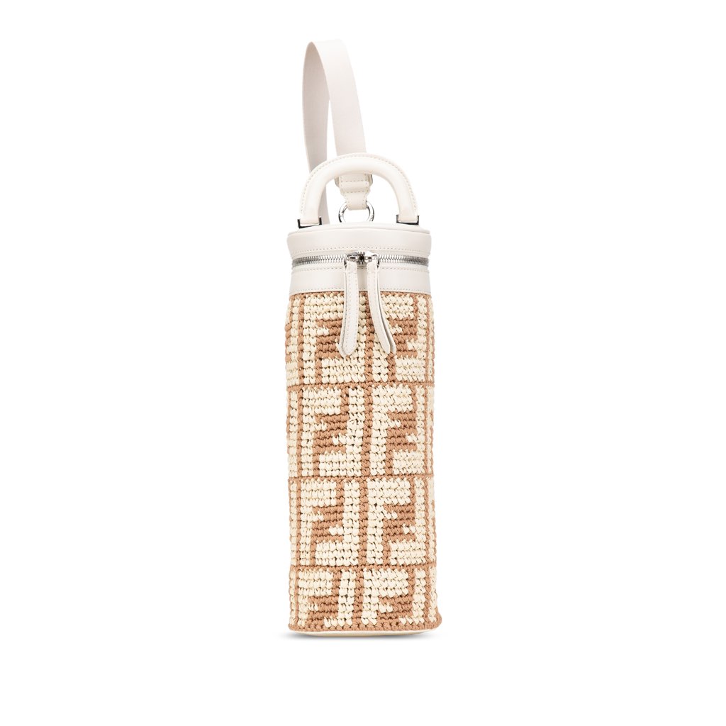 Fendi Zucca Leather and Straw Bottle Holder Sling Bag