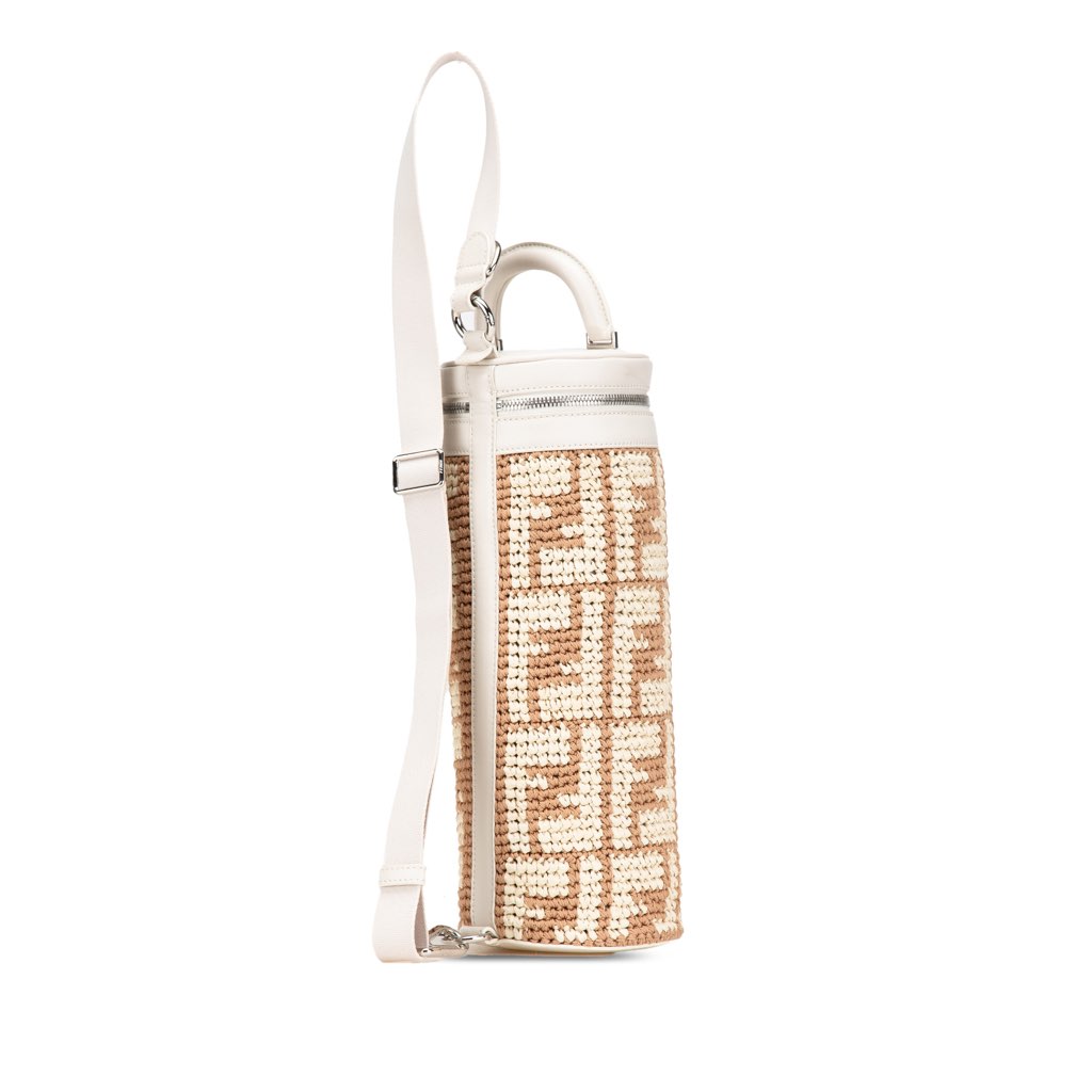 Fendi Zucca Leather and Straw Bottle Holder Sling Bag - 2