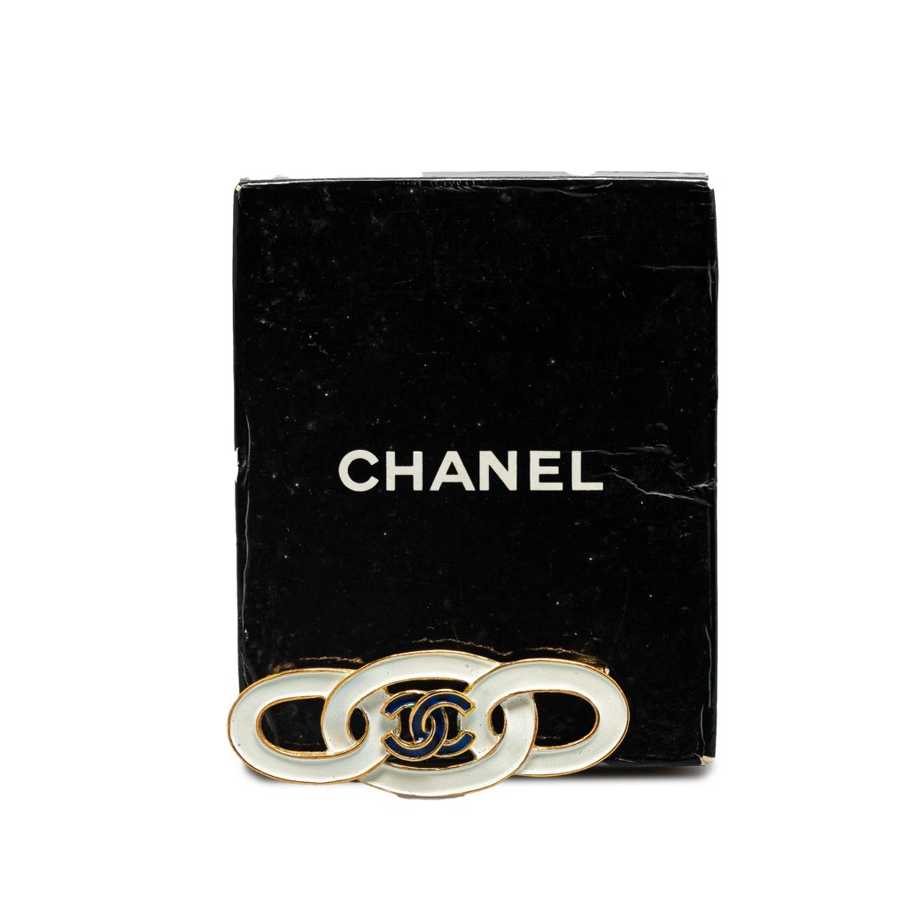 Chanel Gold Plated Enamel CC Brooch - 4