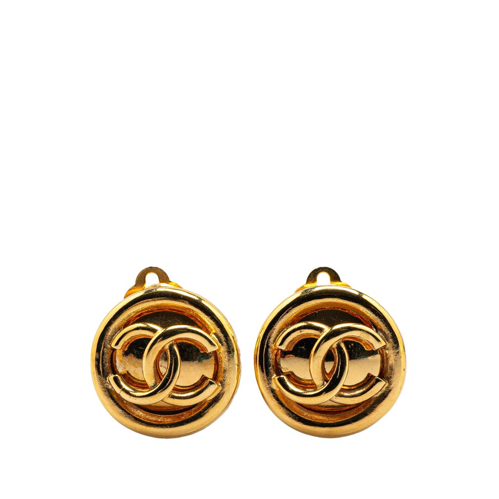 Chanel Gold Plated CC Round Clip On Earrings