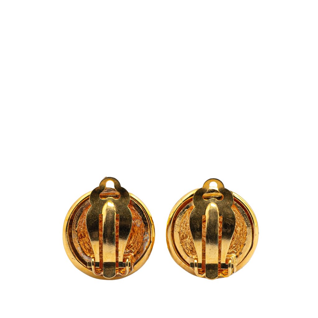Chanel Gold Plated CC Round Clip On Earrings - Back view