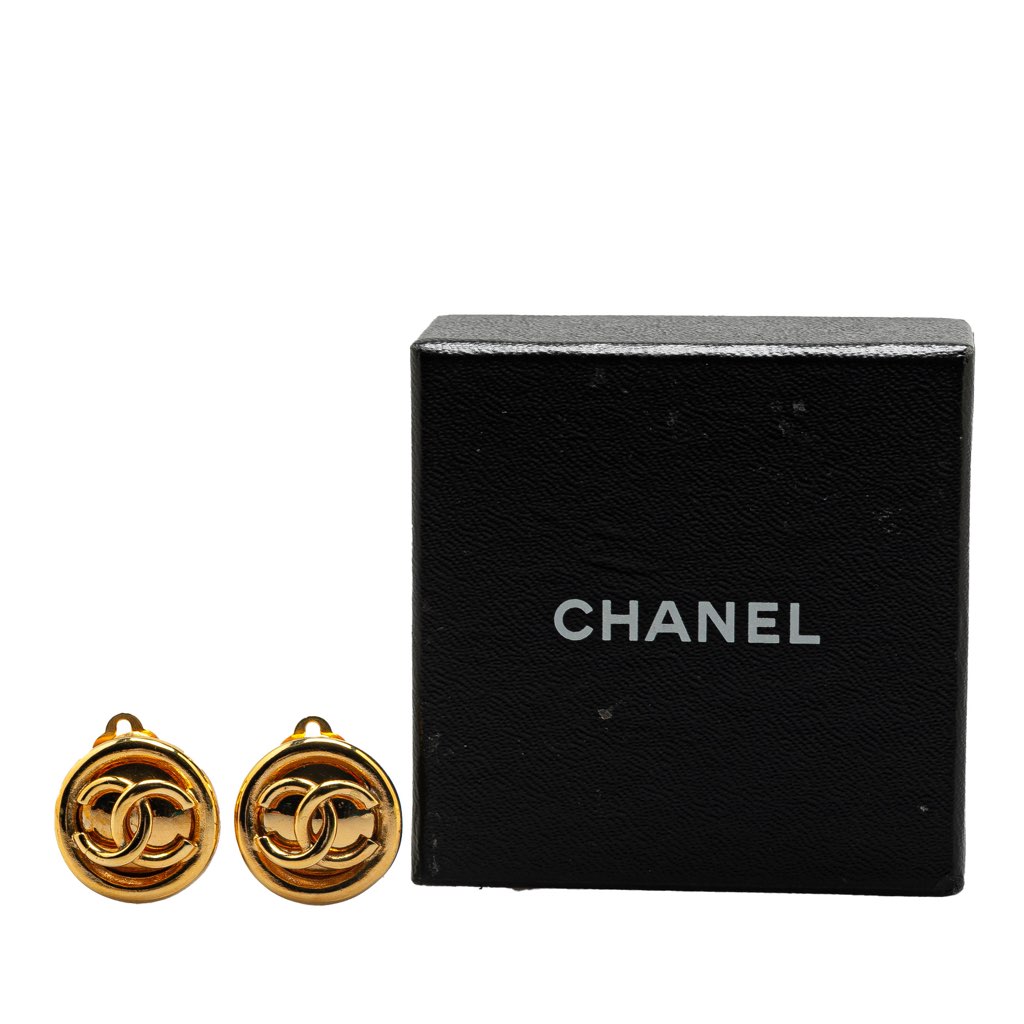 Chanel Gold Plated CC Round Clip On Earrings - 4