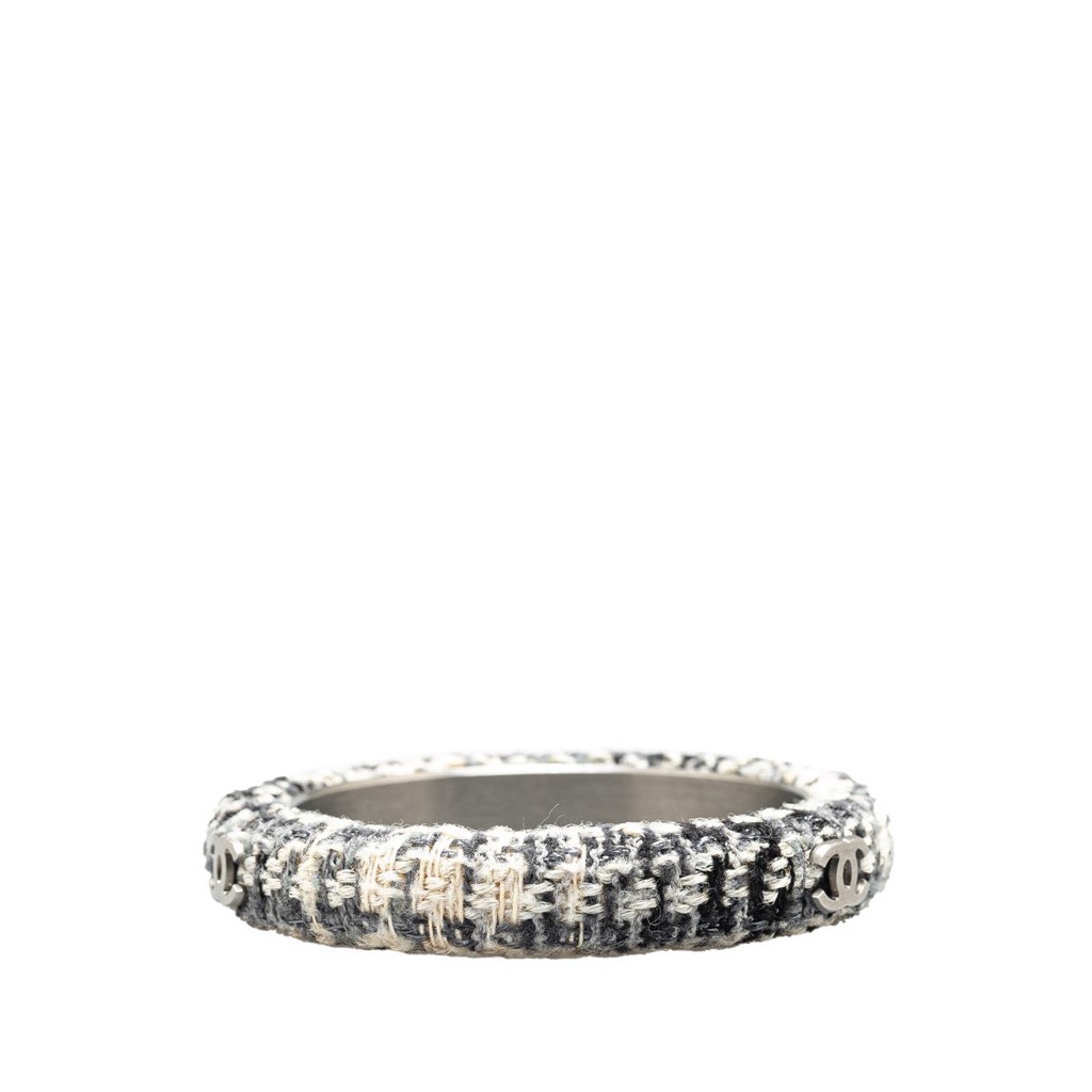 Chanel CC Silver and Tweed Narrow Bangle - 2