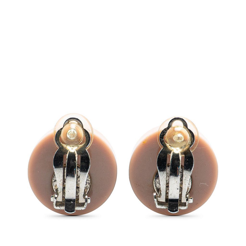 Chanel Resin and Silver CC Rhinestone Clip On Earrings - 2