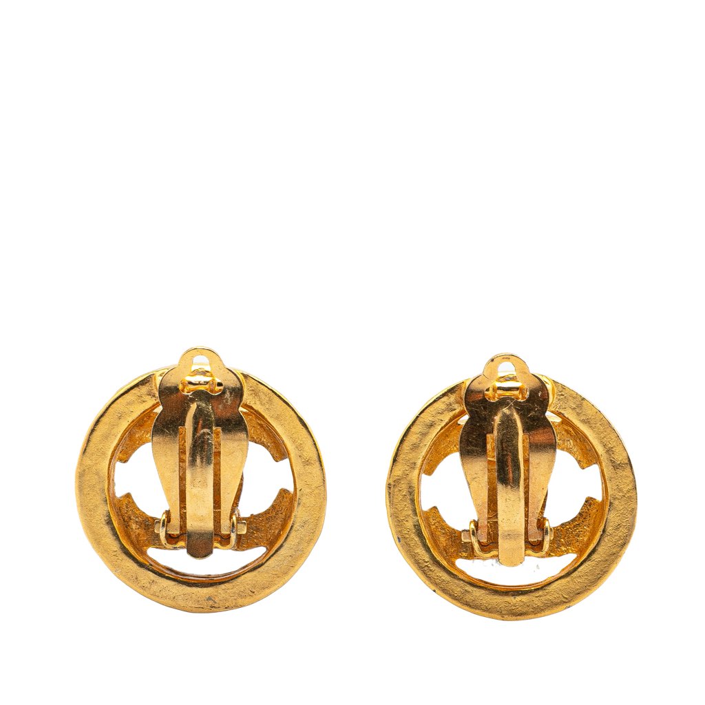 Chanel Gold Plated CC Round Clip on Earrings - 2