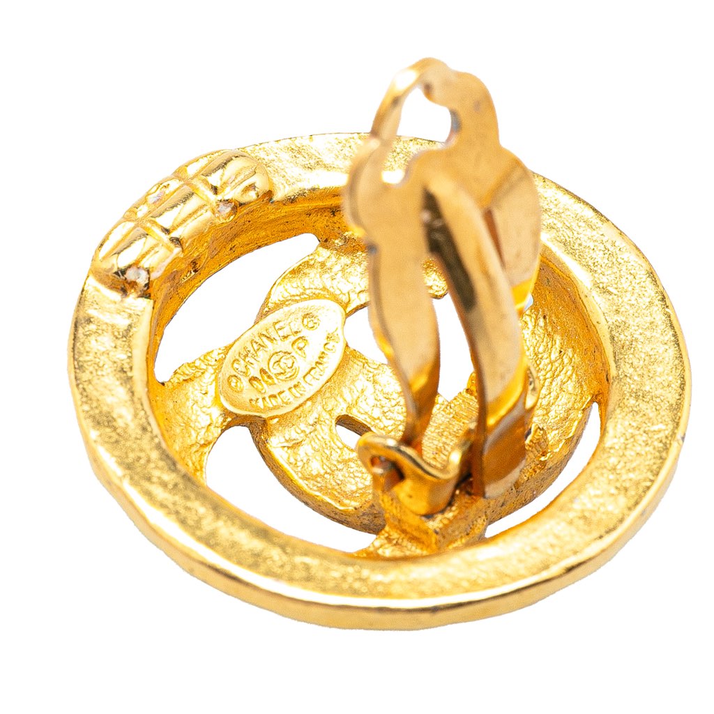Chanel Gold Plated CC Round Clip on Earrings - 3