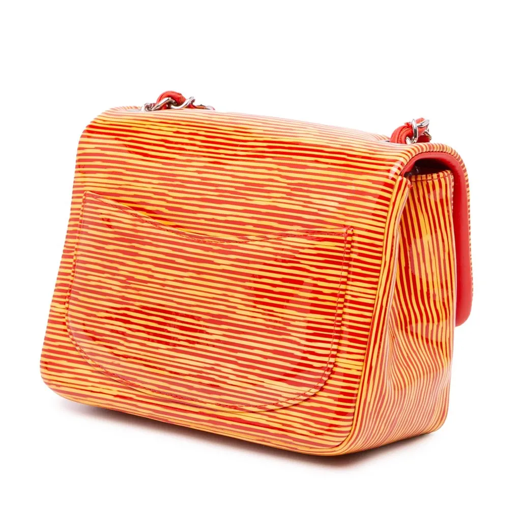 Chanel Mini Square Classic Patent Striped Single Flap Orange Leather Very good - Back View
