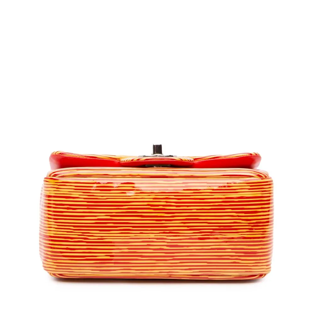 Chanel Mini Square Classic Patent Striped Single Flap Orange Leather Very good - Inside View