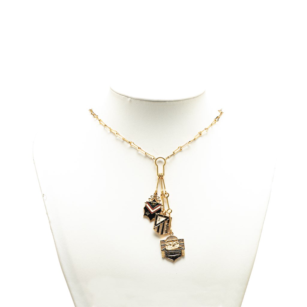 Louis Vuitton Gold Plated Enamel and Crystal Charm Pendant Necklace - 4