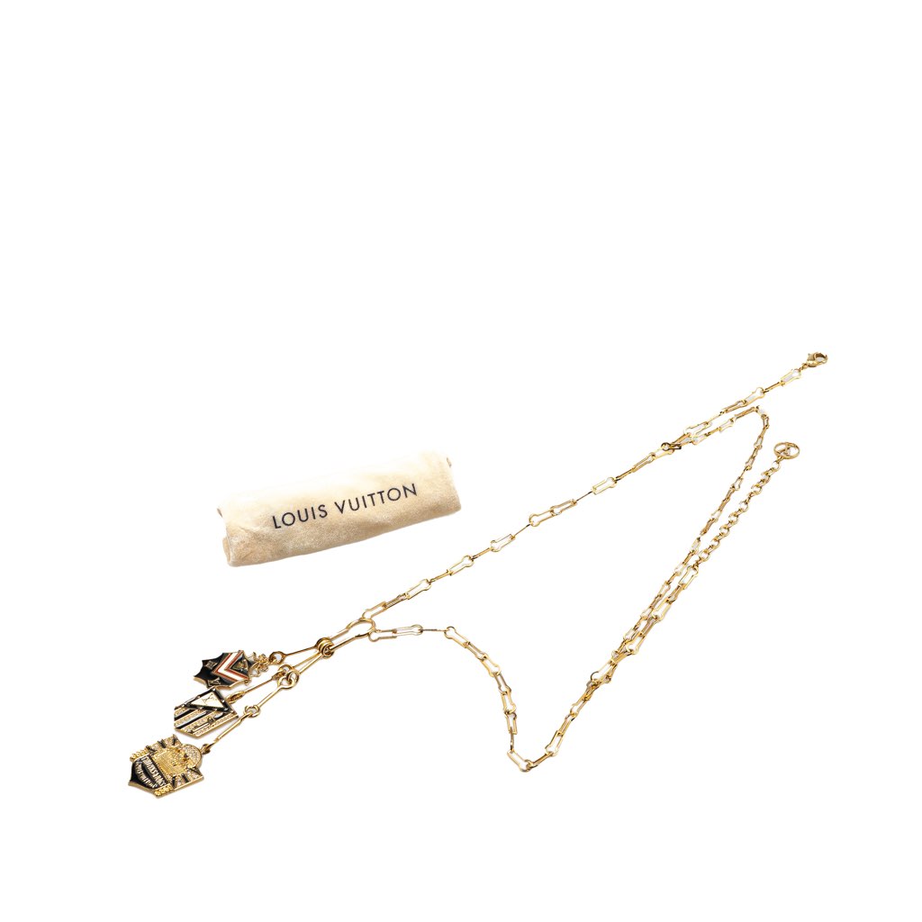 Louis Vuitton Gold Plated Enamel and Crystal Charm Pendant Necklace - 5