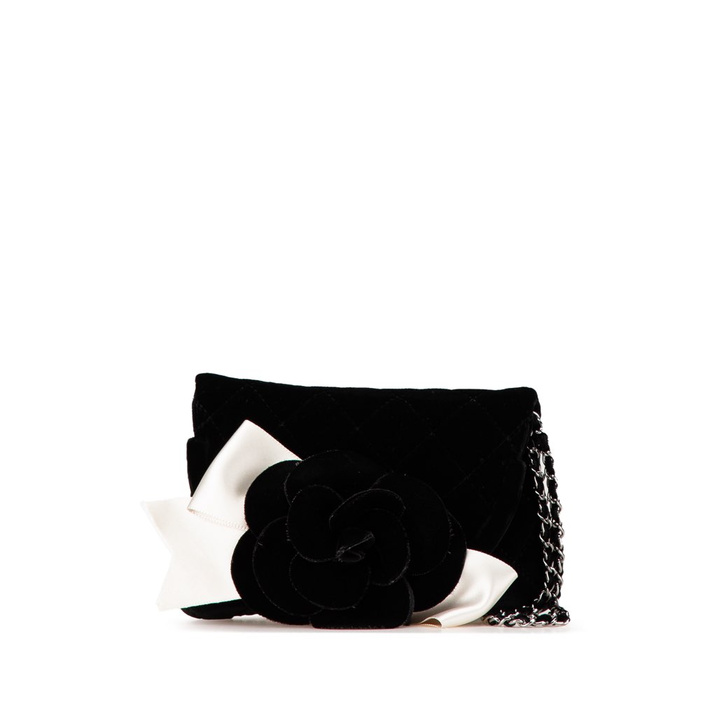 Chanel Quilted Velvet Camellia Wristlet Clutch
