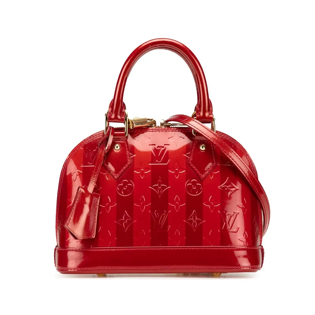 Louis Vuitton Monogram Vernis Rayures Alma BB Red Leather Good - Front View