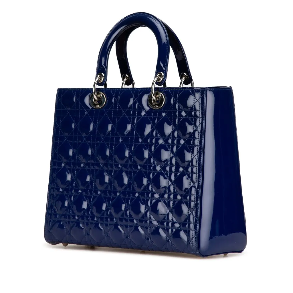 Dior Large Patent Cannage Lady Dior Blue Leather Good - Back View
