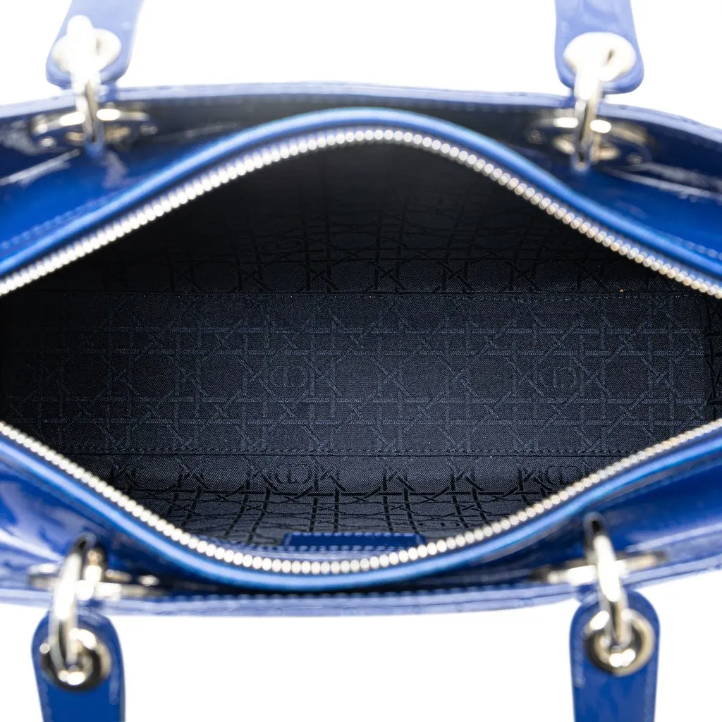 Dior Large Patent Cannage Lady Dior Blue Leather Good - Model View