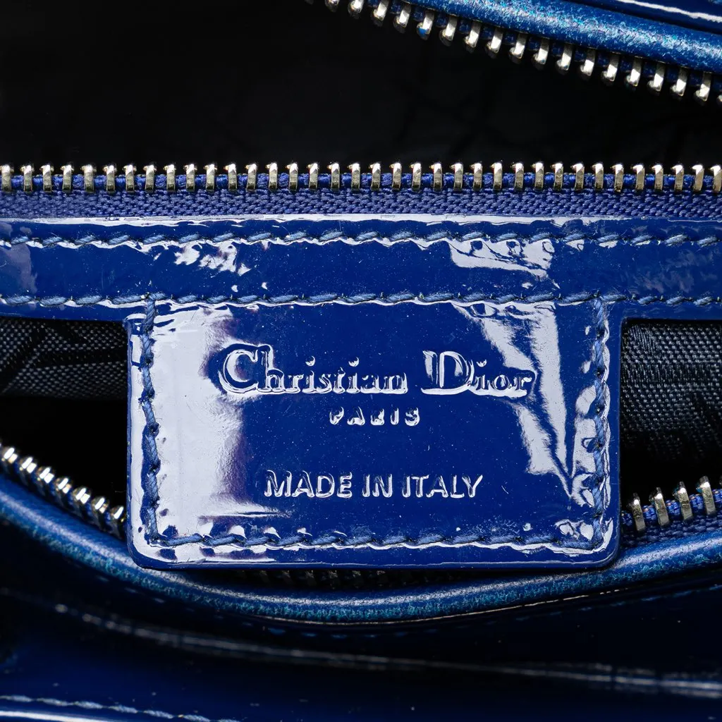 Dior Large Patent Cannage Lady Dior Blue Leather Good - Box View