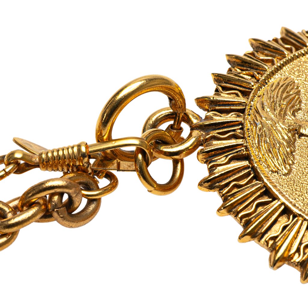 Chanel Gold Plated Medallion Coat of Arms Sunburst Pendant Necklace - 3