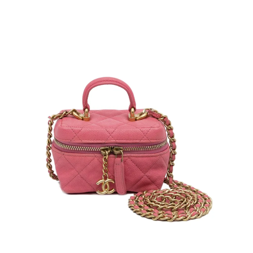 Chanel Micro Caviar Chain Vanity Bag Pink Leather Very good - Front View