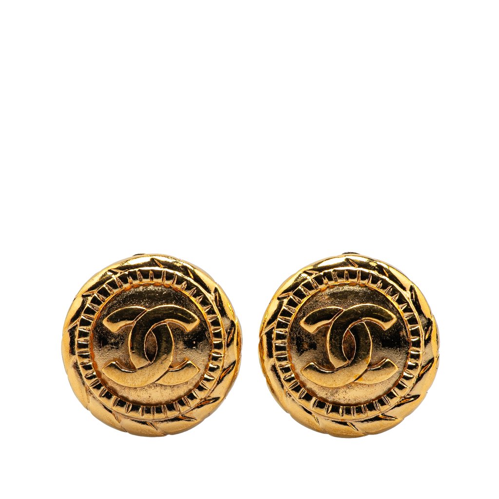 Chanel Gold Plated CC Round Clip On Earrings