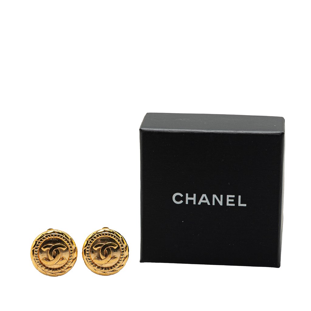 Chanel Gold Plated CC Round Clip On Earrings - 4
