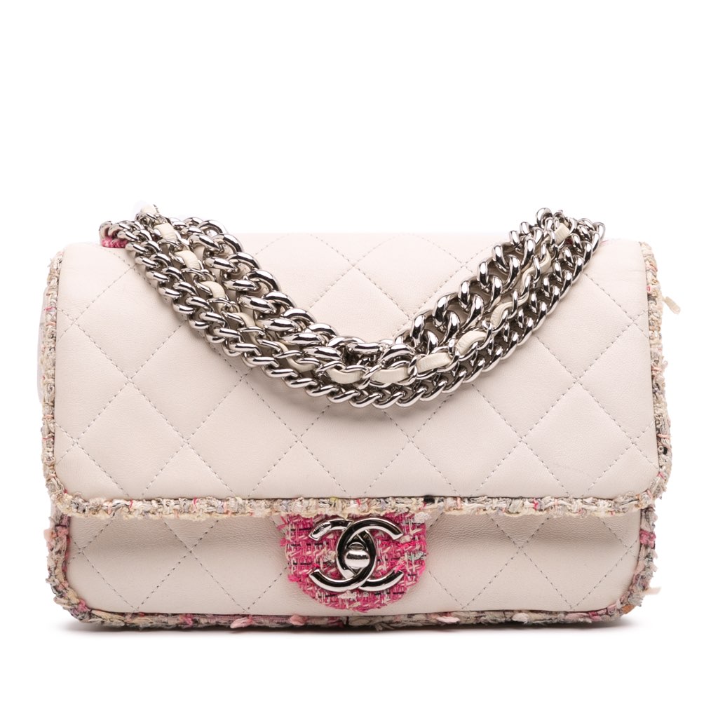 Chanel Quilted Lambskin and Tweed Elegant Trim Flap