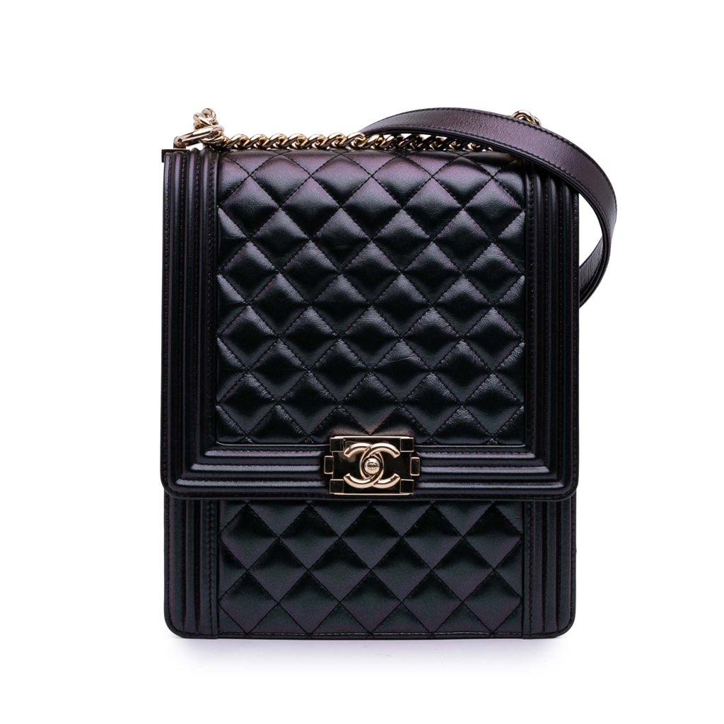 Chanel Quilted Iridescent Calfskin North South Boy Flap