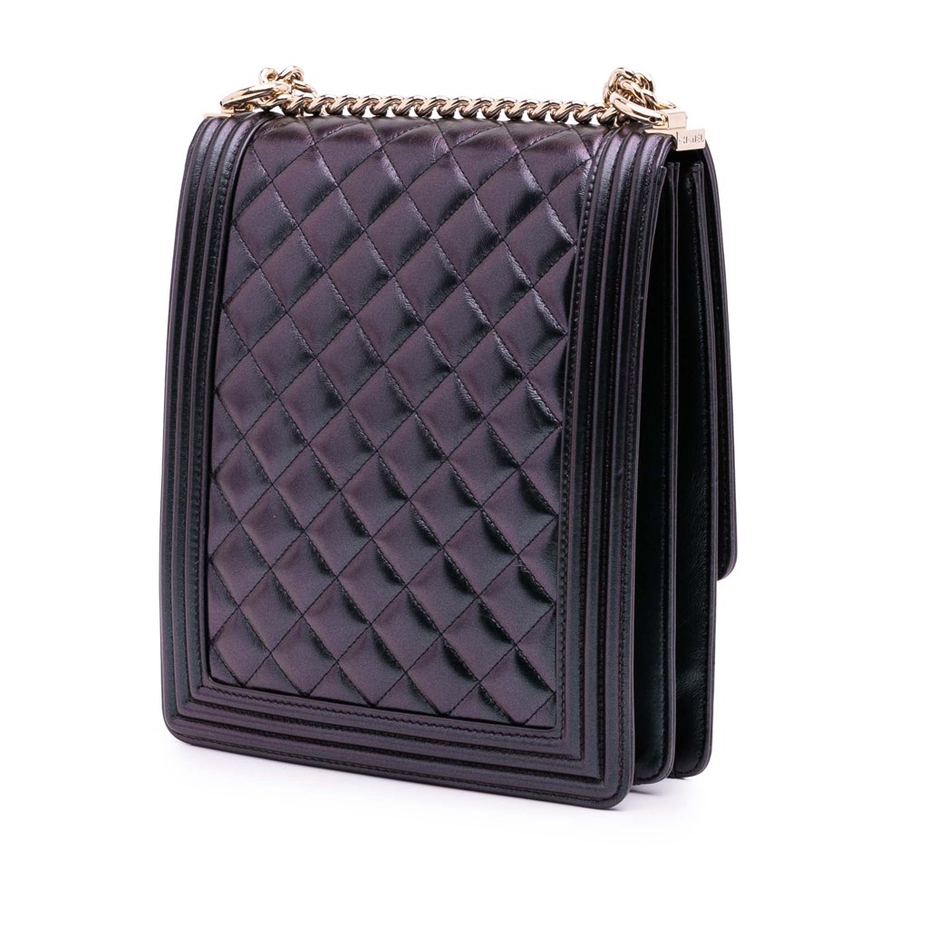 Chanel Quilted Iridescent Calfskin North South Boy Flap - 2