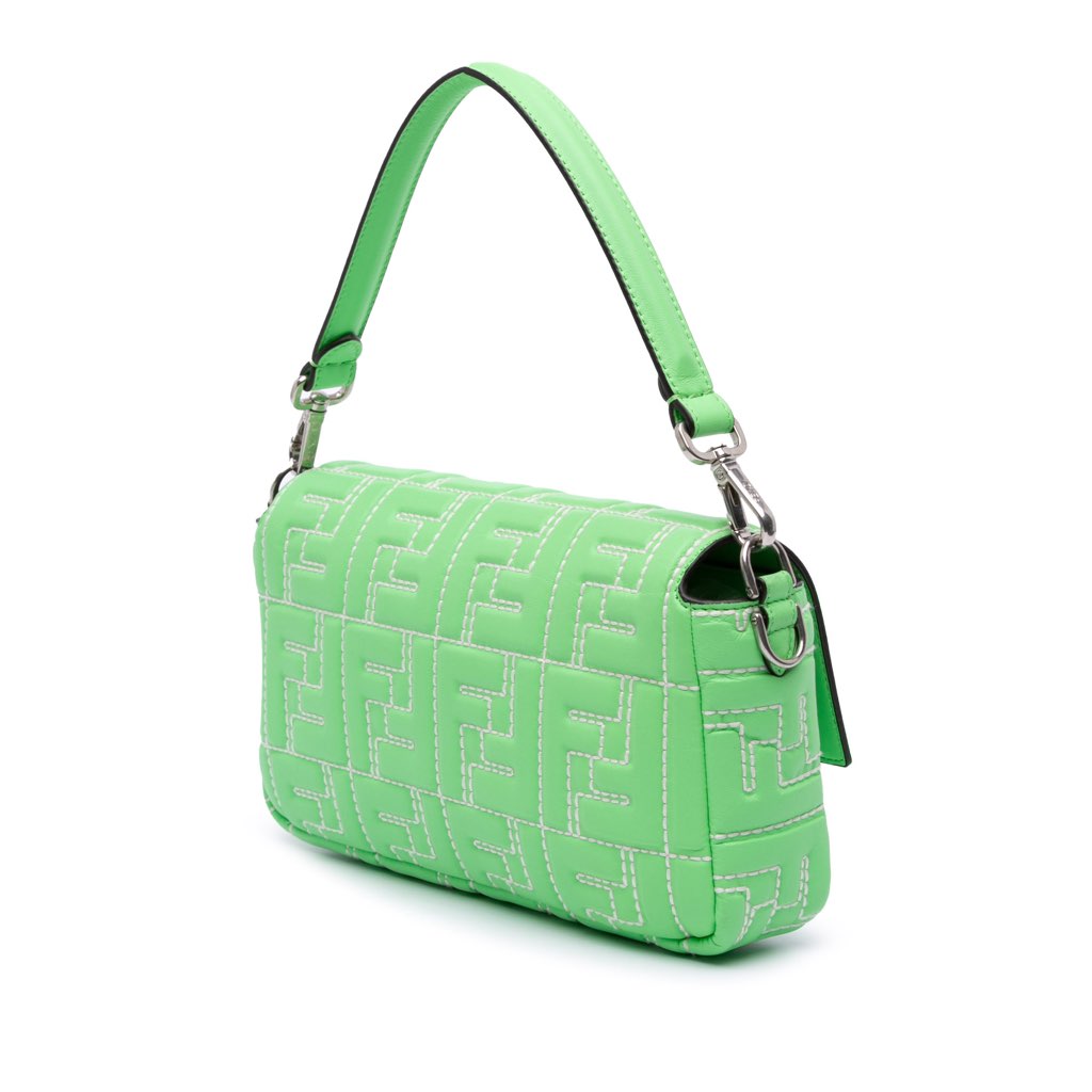 Fendi Medium Leather Embossed FF Baguette Satchel - Back view