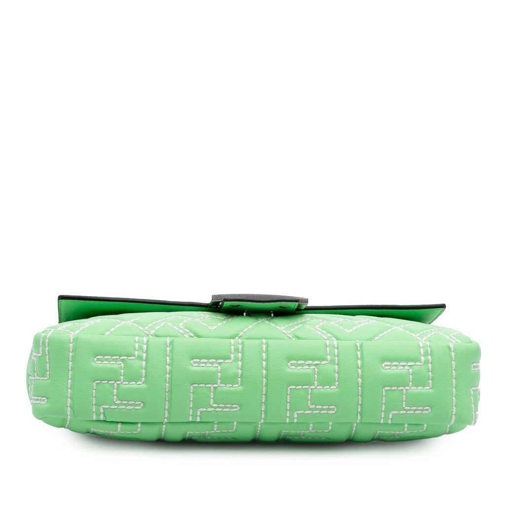 Fendi Medium Leather Embossed FF Baguette Satchel - Image 6