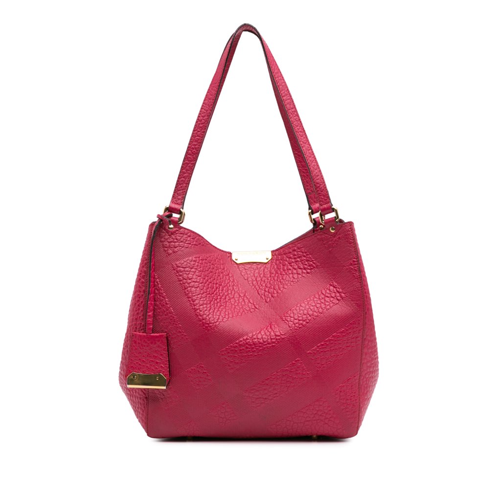 Burberry Small Embossed Grain Check Leather Canterbury Tote