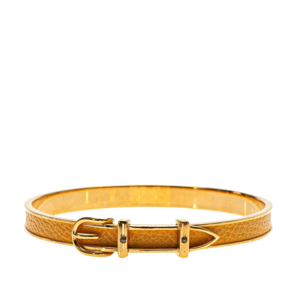 Hermès Gold Plated Leather Belt Buckle Bangle