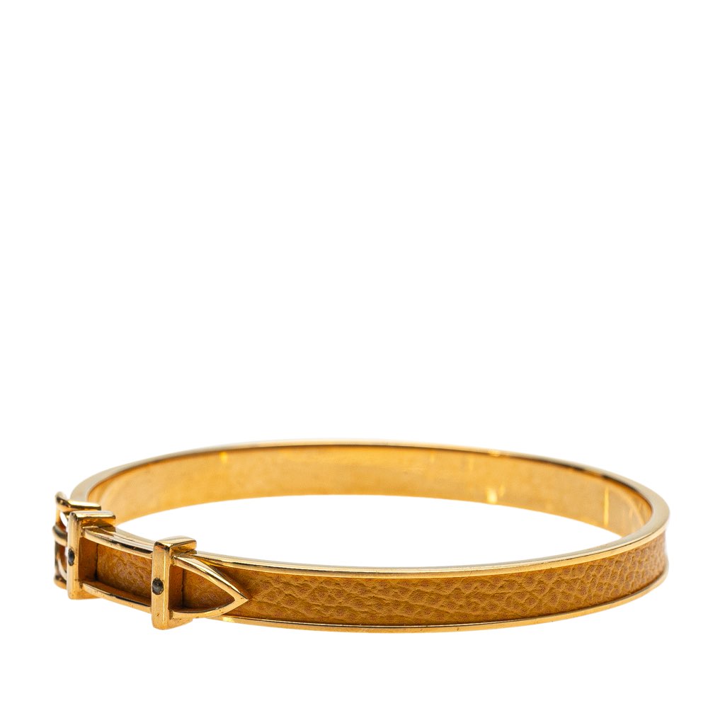 Hermès Gold Plated Leather Belt Buckle Bangle - 2