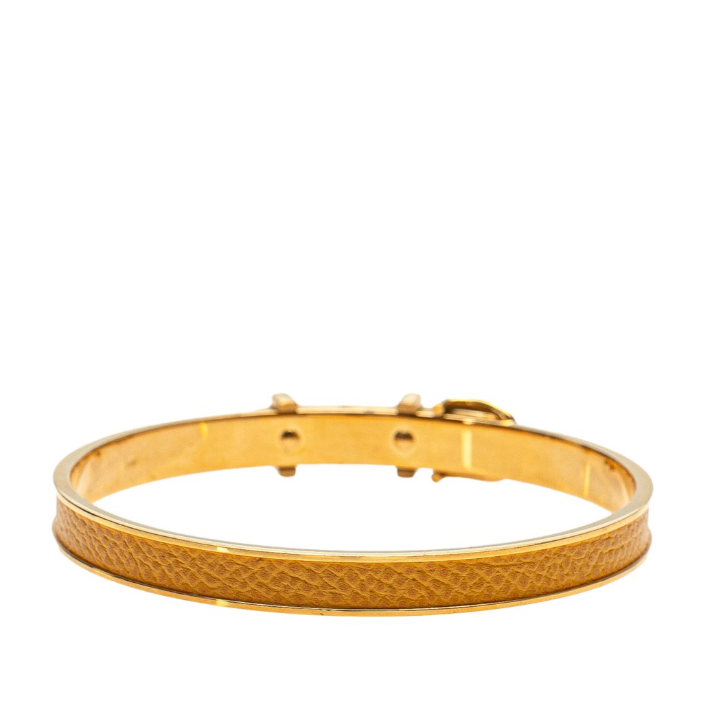 Hermès Gold Plated Leather Belt Buckle Bangle - 3