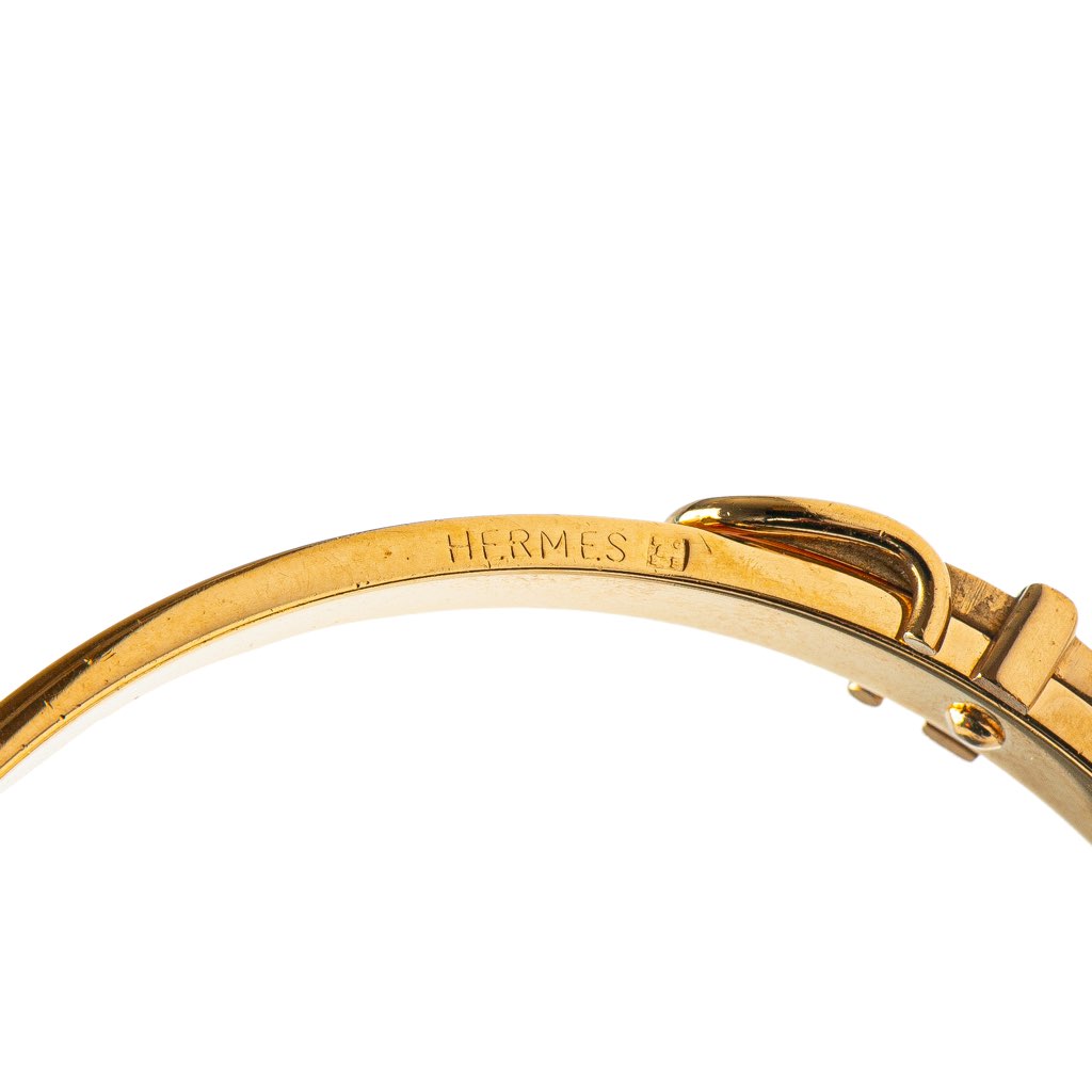 Hermès Gold Plated Leather Belt Buckle Bangle - 5