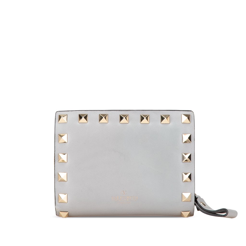 Valentino Leather Rockstud Compact Bifold Wallet