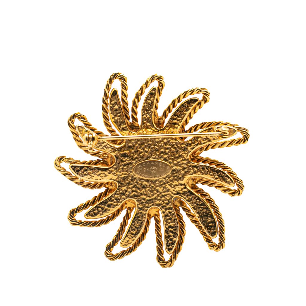 Chanel Gold Plated CC Sun Motif Brooch - 2
