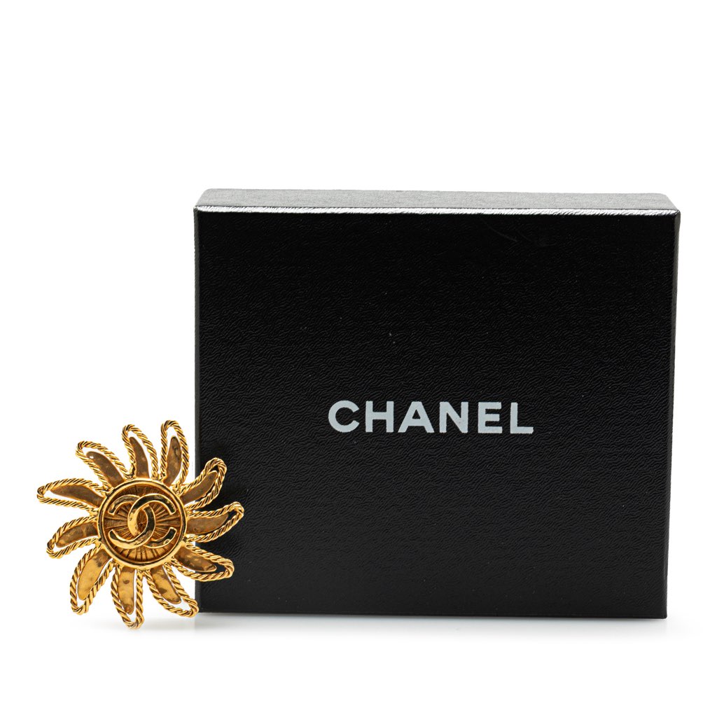 Chanel Gold Plated CC Sun Motif Brooch - 4