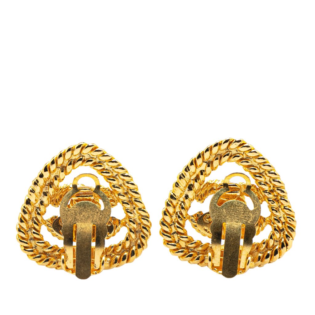 Chanel Gold Plated CC Triangle Rope Clip On Earrings - 2