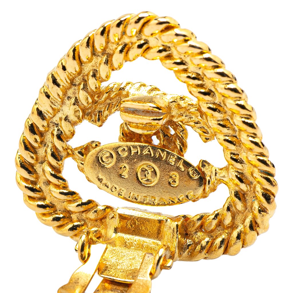 Chanel Gold Plated CC Triangle Rope Clip On Earrings - 3