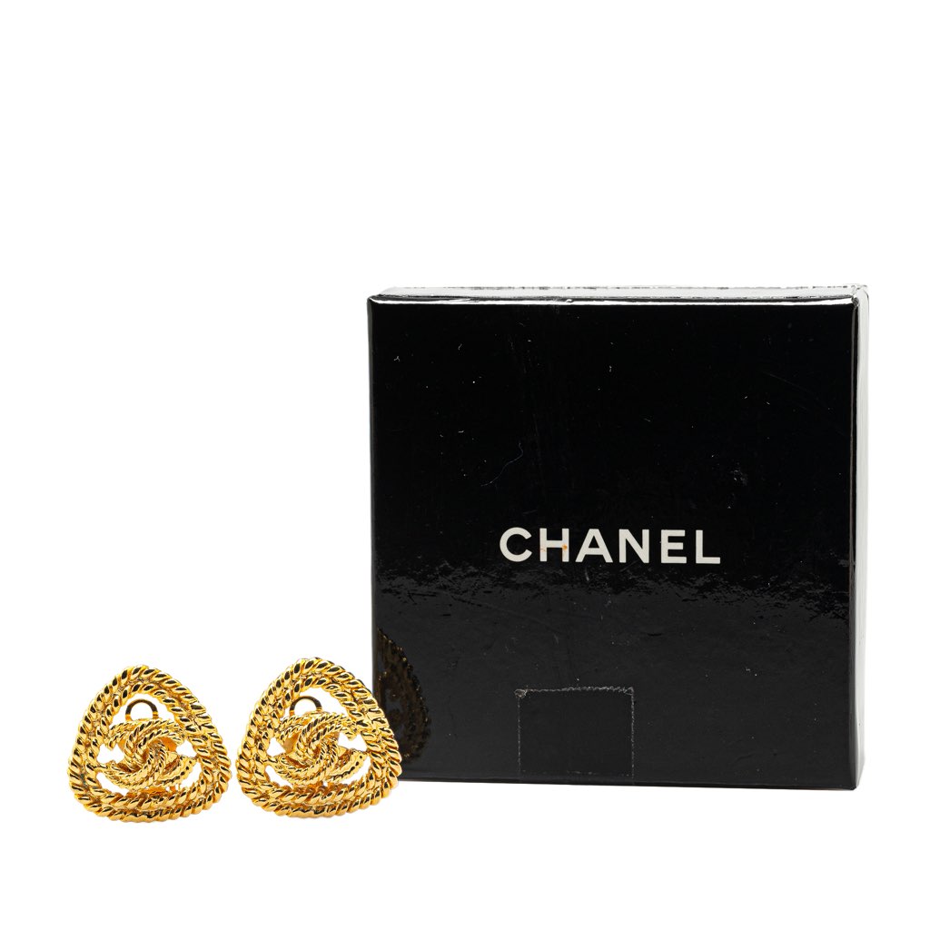 Chanel Gold Plated CC Triangle Rope Clip On Earrings - 4