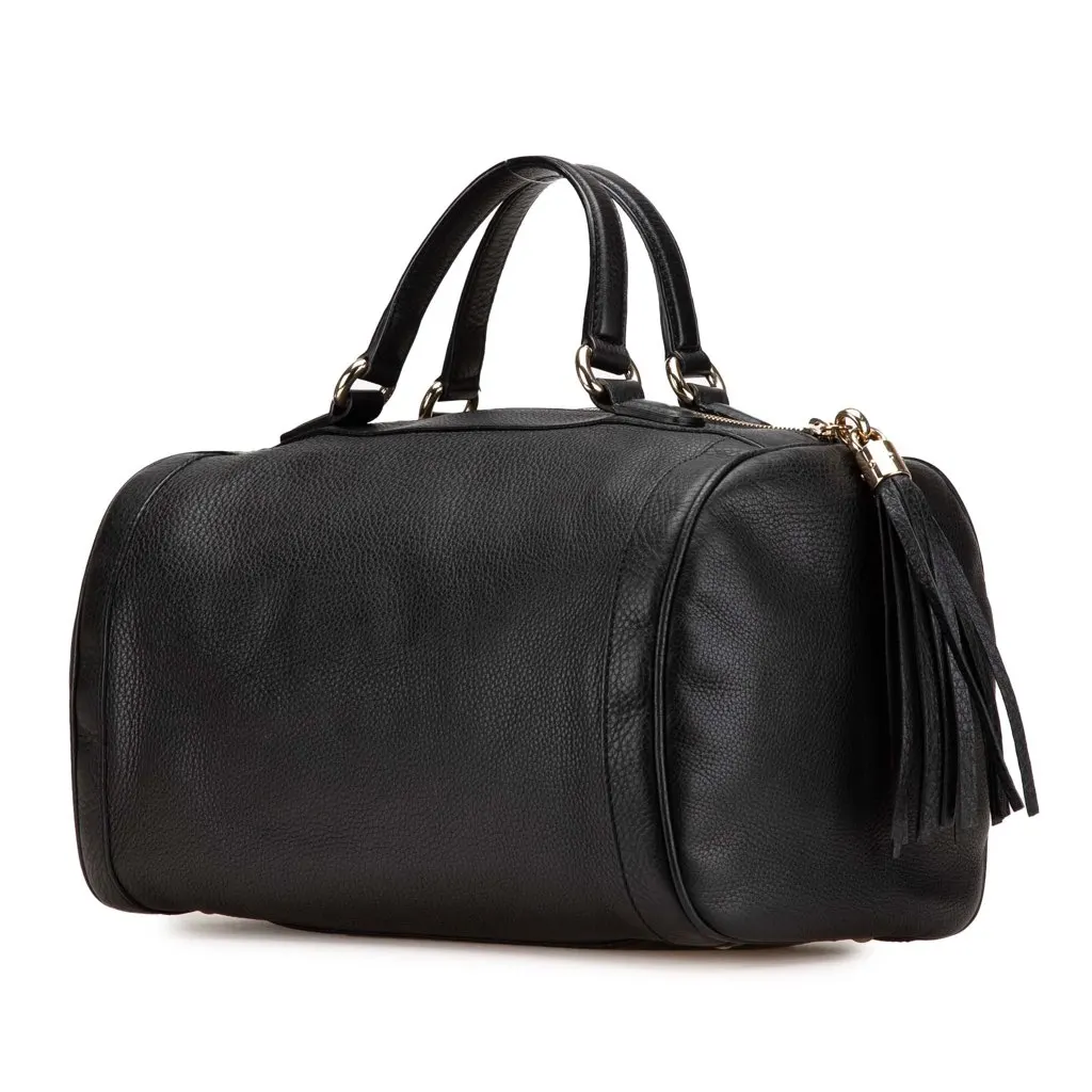 Gucci Medium Pebbled Calfskin Soho Boston Bag Black Leather Good - Back View