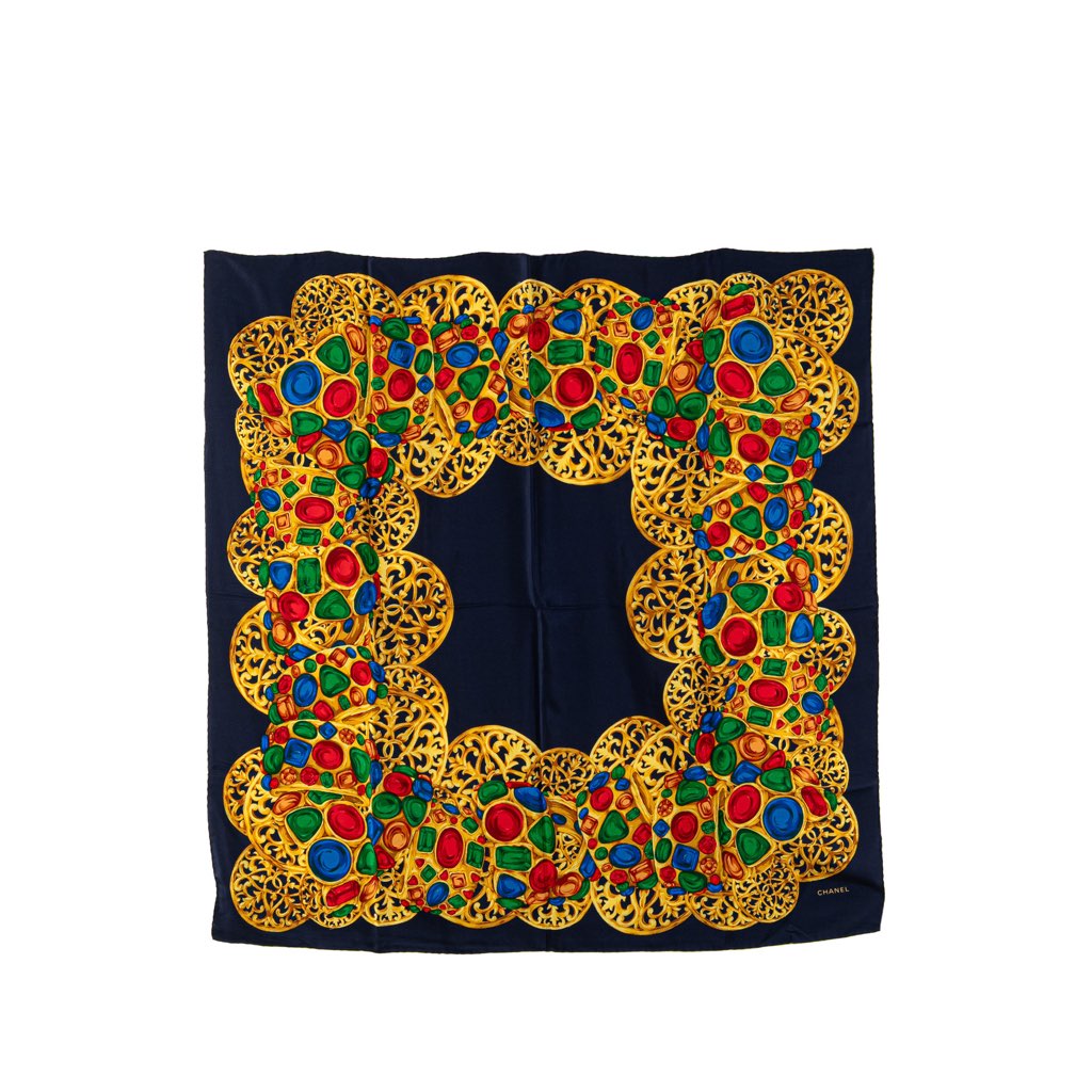 Chanel Gripoix Buttons Silk Scarf