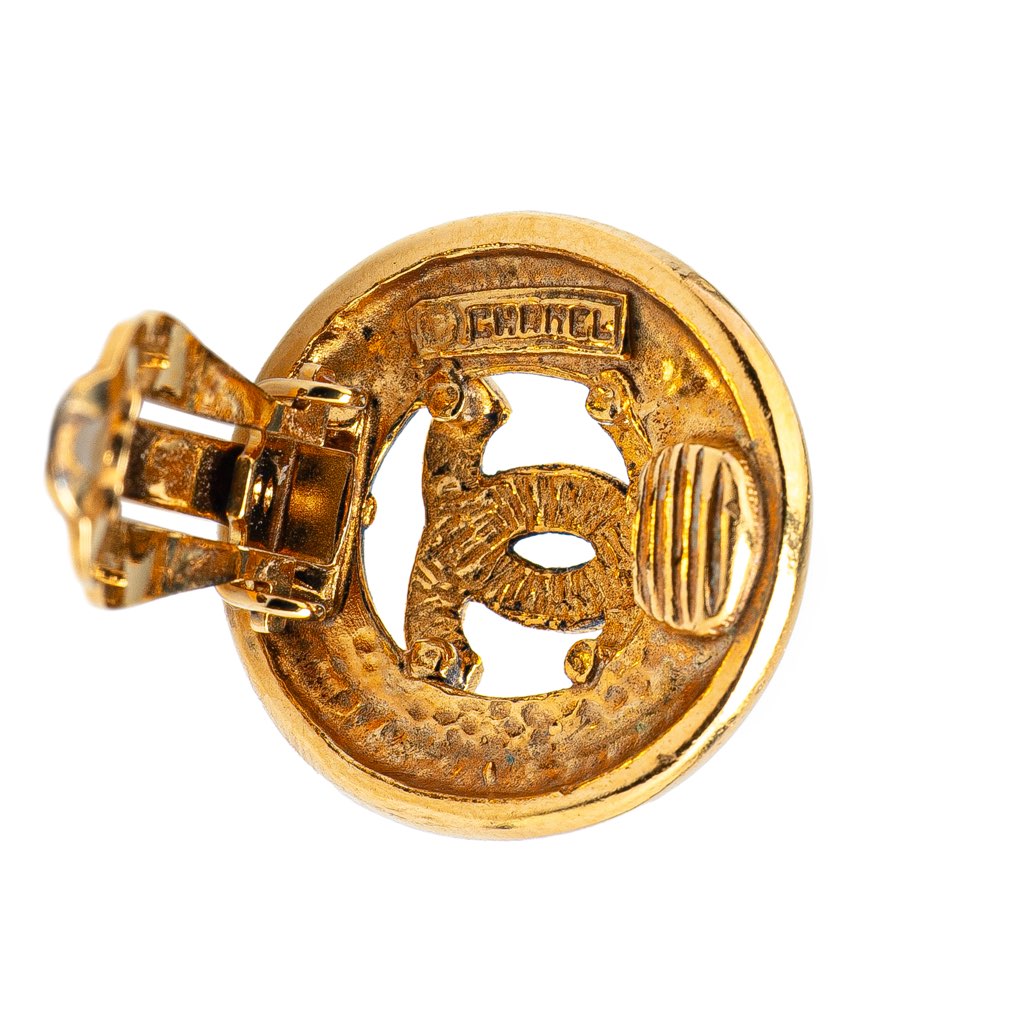 Chanel CC Gold Plated Round Clip On Earrings - 3