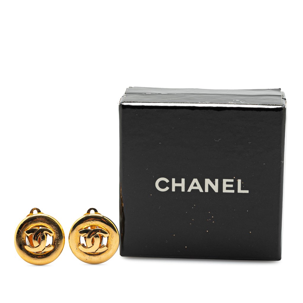Chanel CC Gold Plated Round Clip On Earrings - 4