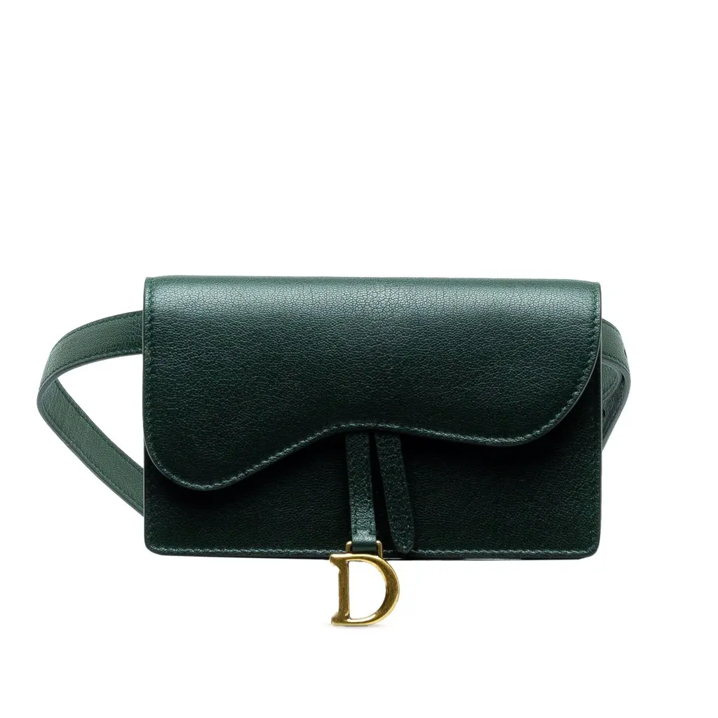 Dior Leather Saddle Belt Bag Green Leather Good - Front View