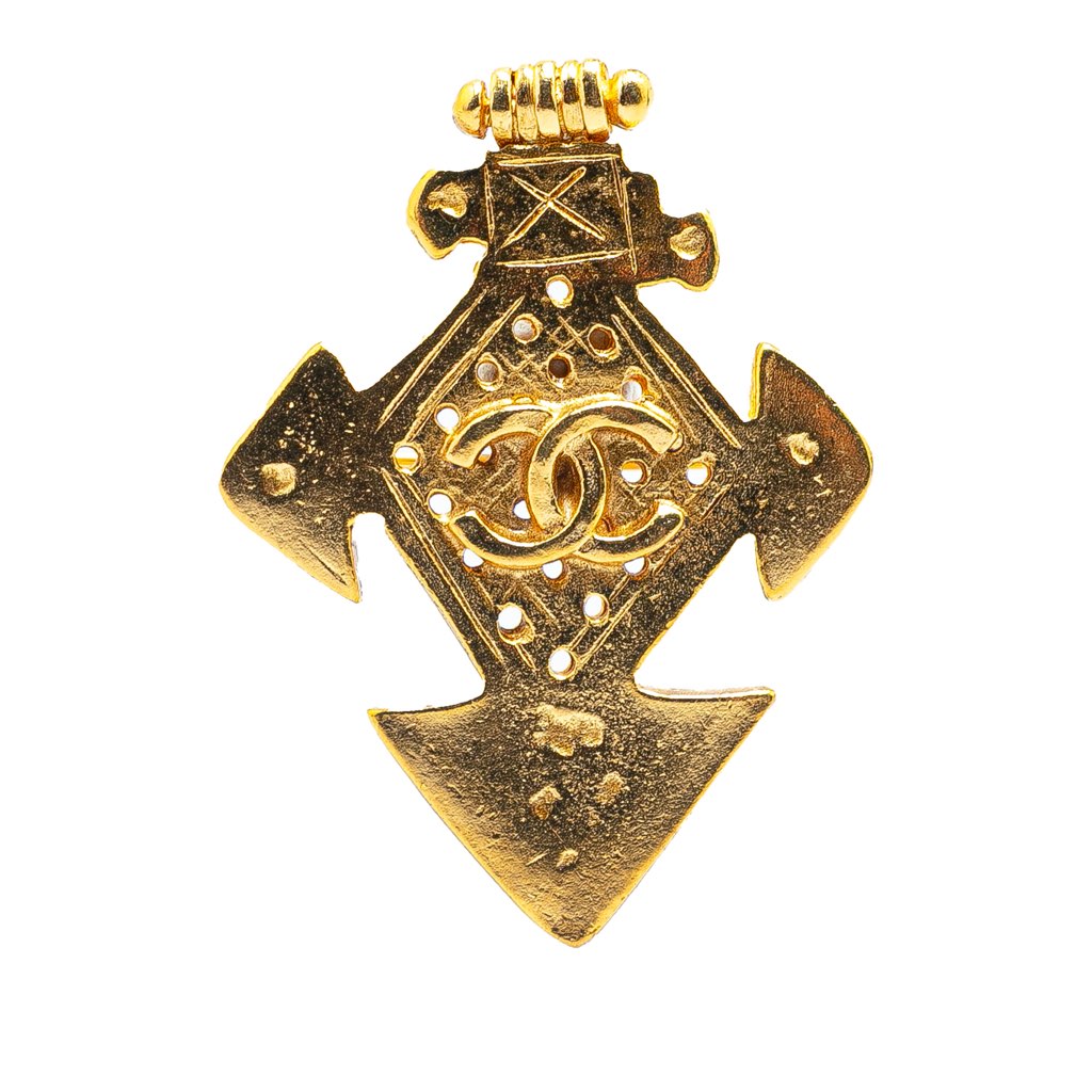 Chanel Gold Plated CC Cross Brooch