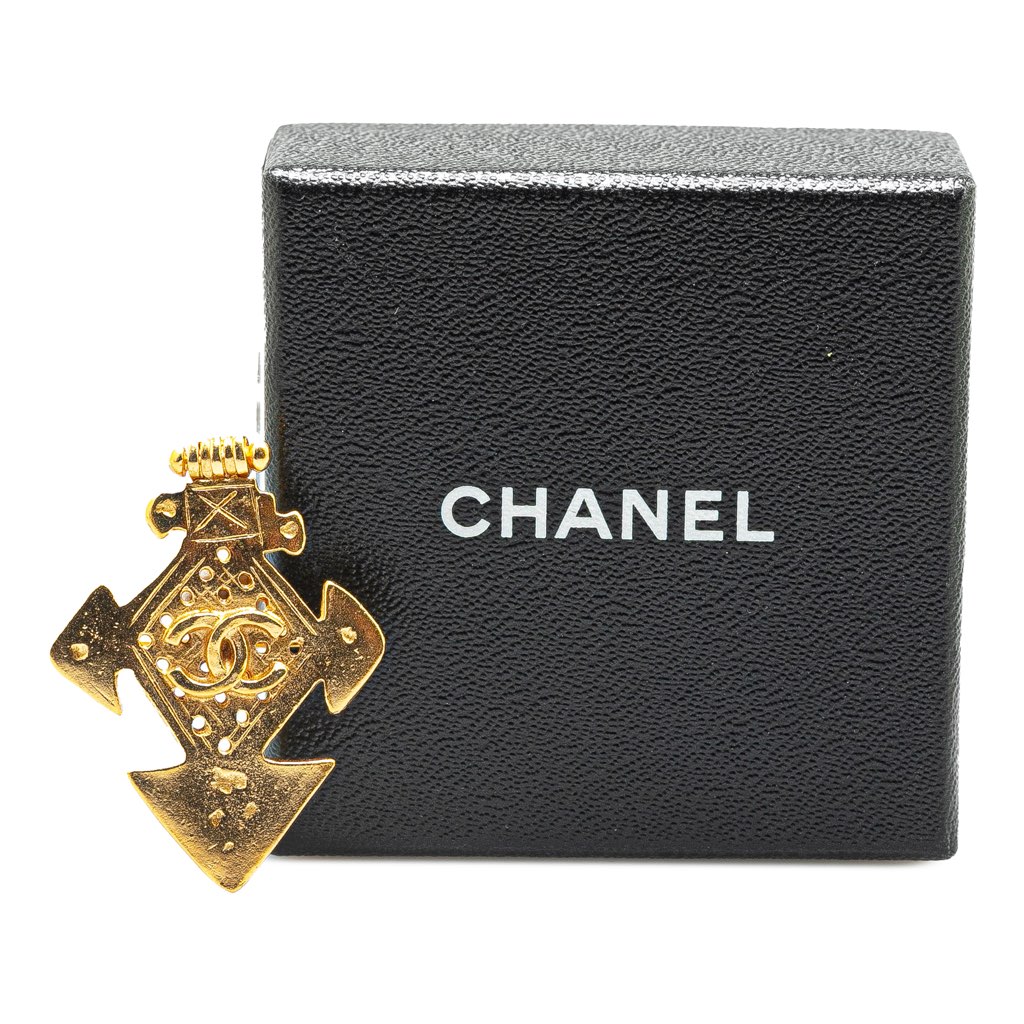 Chanel Gold Plated CC Cross Brooch - Side view