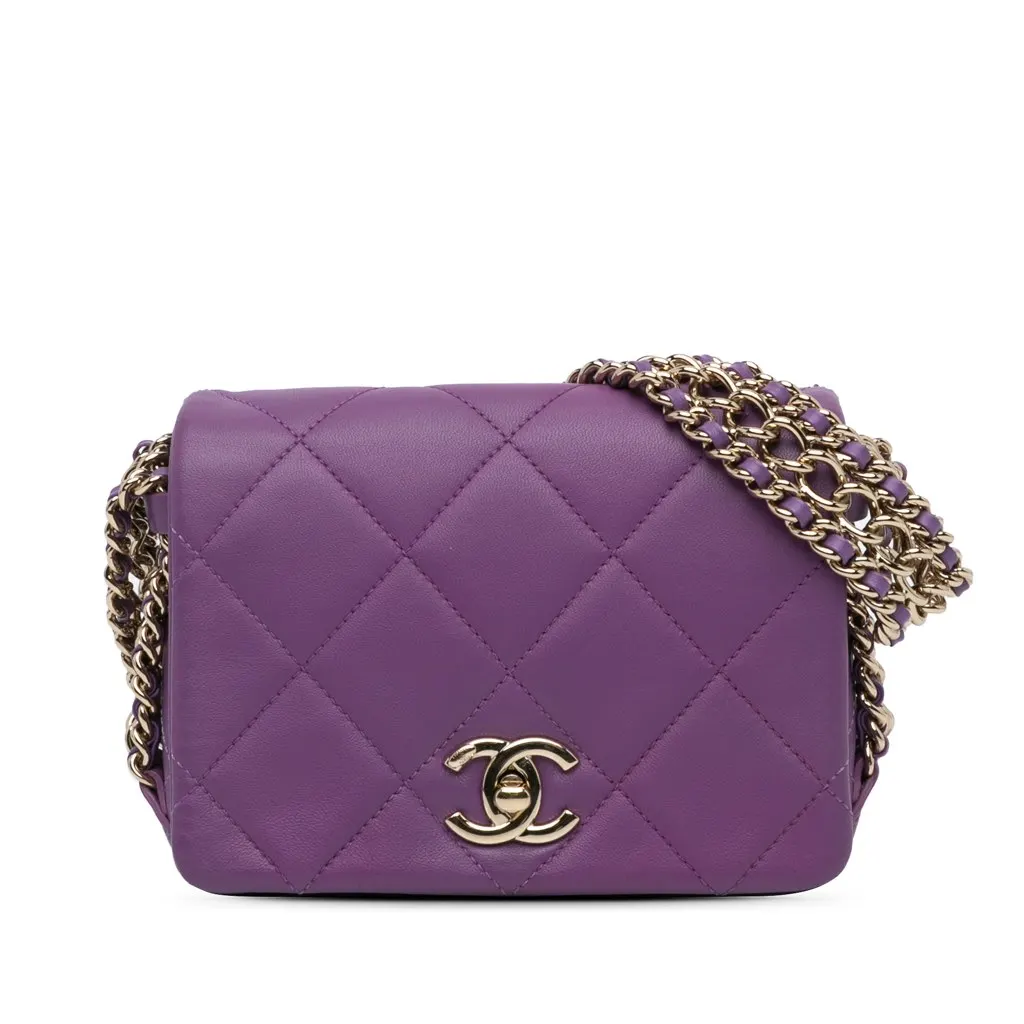 Chanel Mini Lambskin Triple Chain Full Flap Purple Leather Very good - Front View