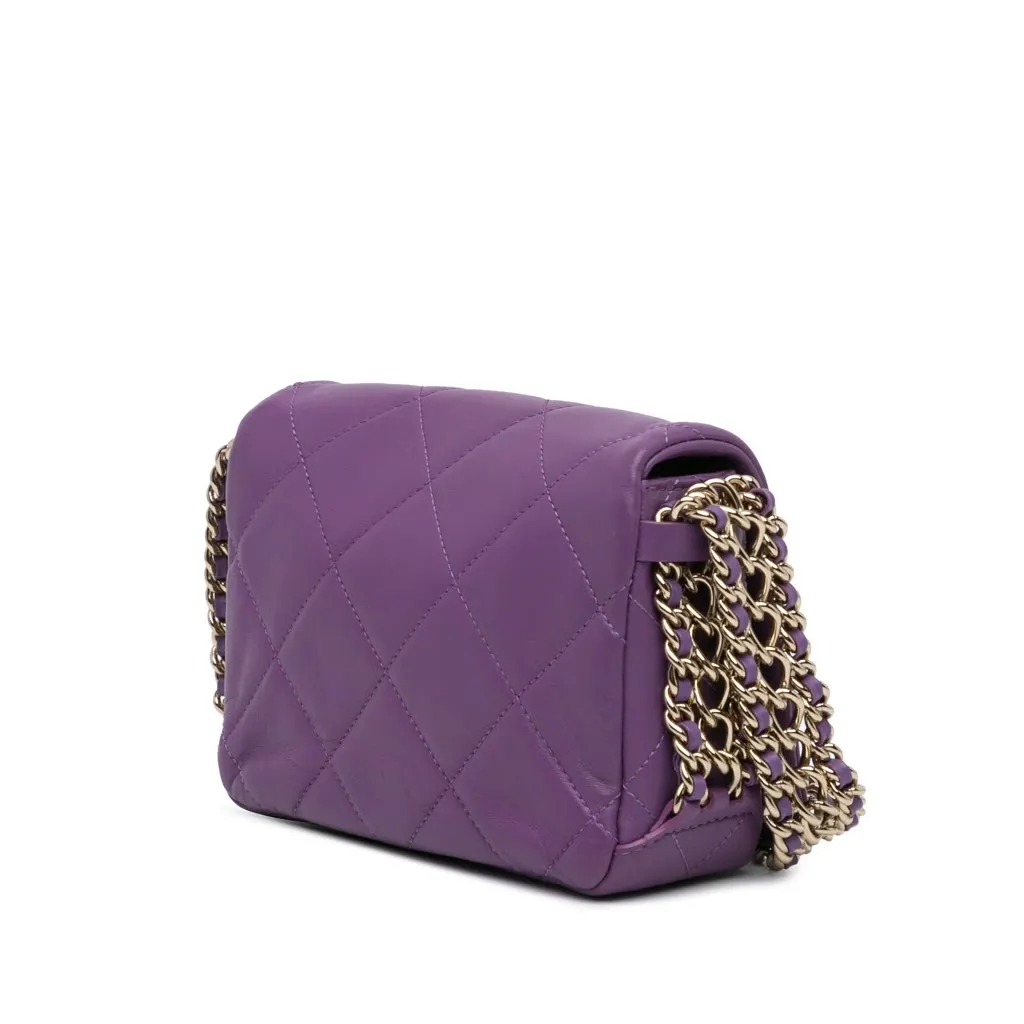 Chanel Mini Lambskin Triple Chain Full Flap Purple Leather Very good - Back View
